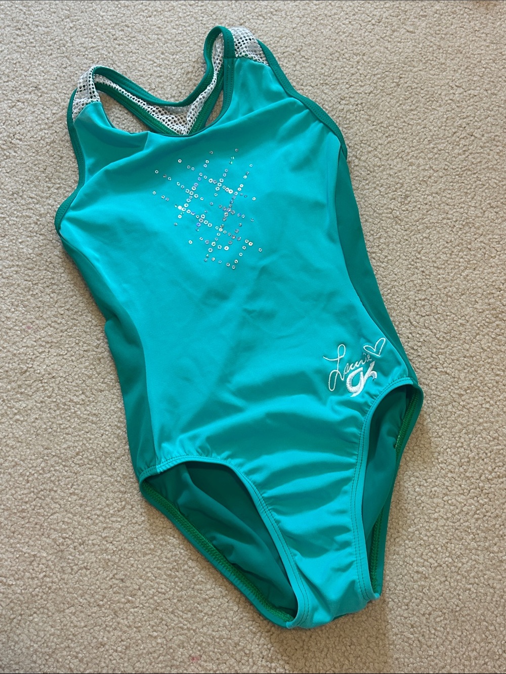 GK Laurie Hernandez Tank Leotards, Green Sequin, size CL - Picture 7 of 9